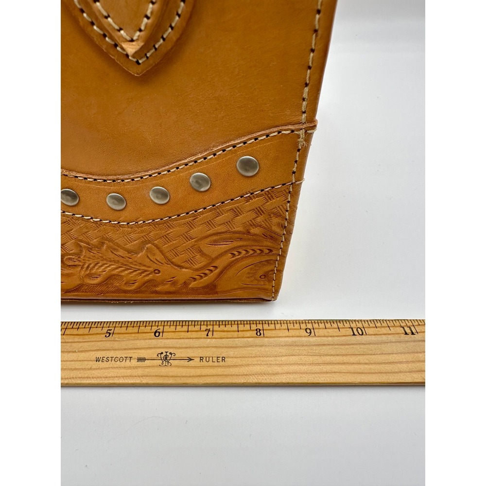 NWOT American West Shoulder Bag Womens Veg Tan Tooled Leather Studded Y2K - Picture 7 of 8